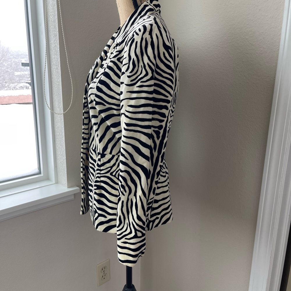Zebra Print Women's Blazer Jacket - Black & White Velvet Feel - Picture 4 of 11